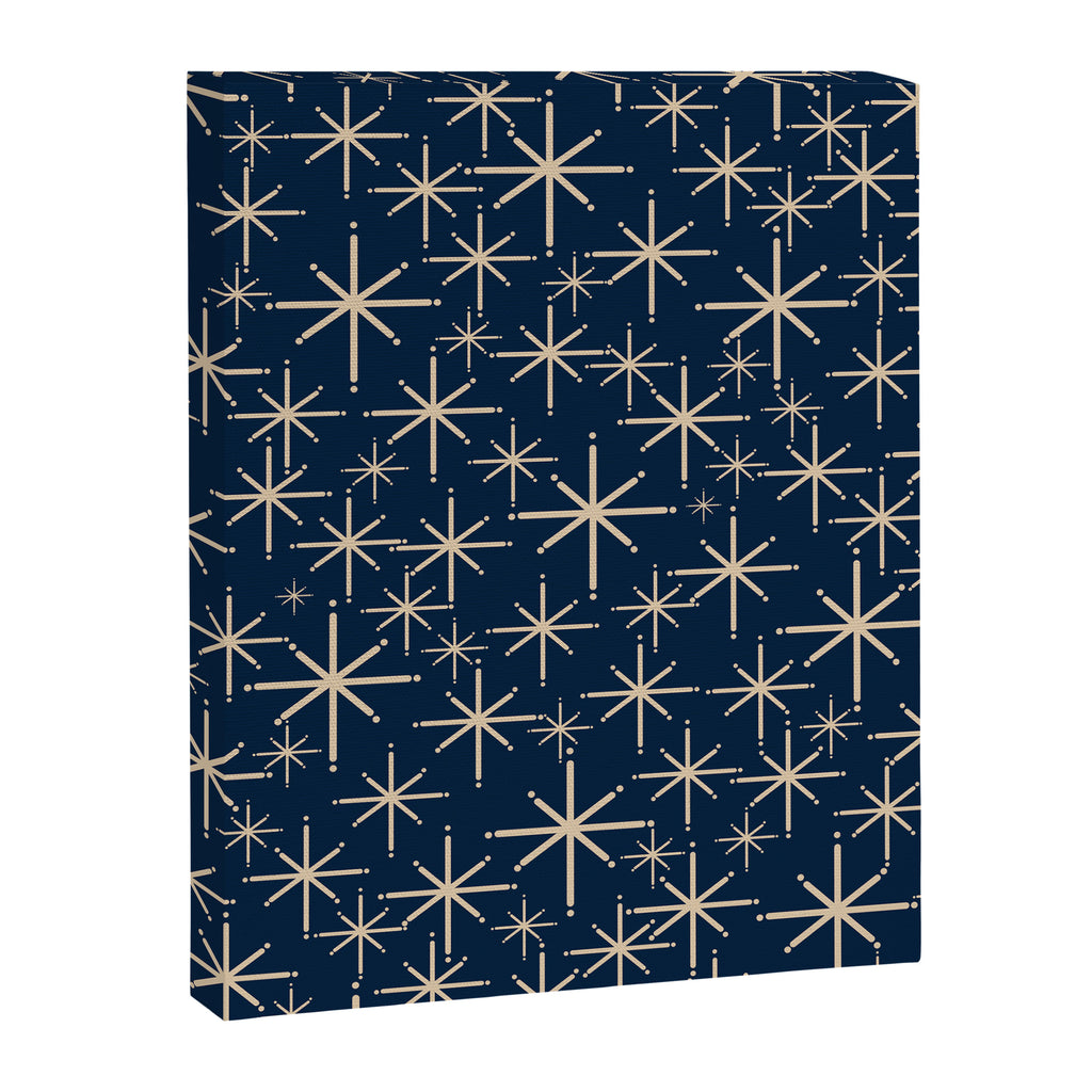 Mid Century Modern Twinkling Starburst Retro Atomic Pattern in Navy Blue and Beige  Canvas Print Gallery Image 8