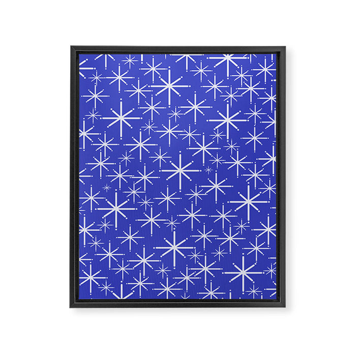 Mid Century Modern Twinkling Stars Retro Atomic Pattern in Blue Framed Canvas Print Gallery Image 1