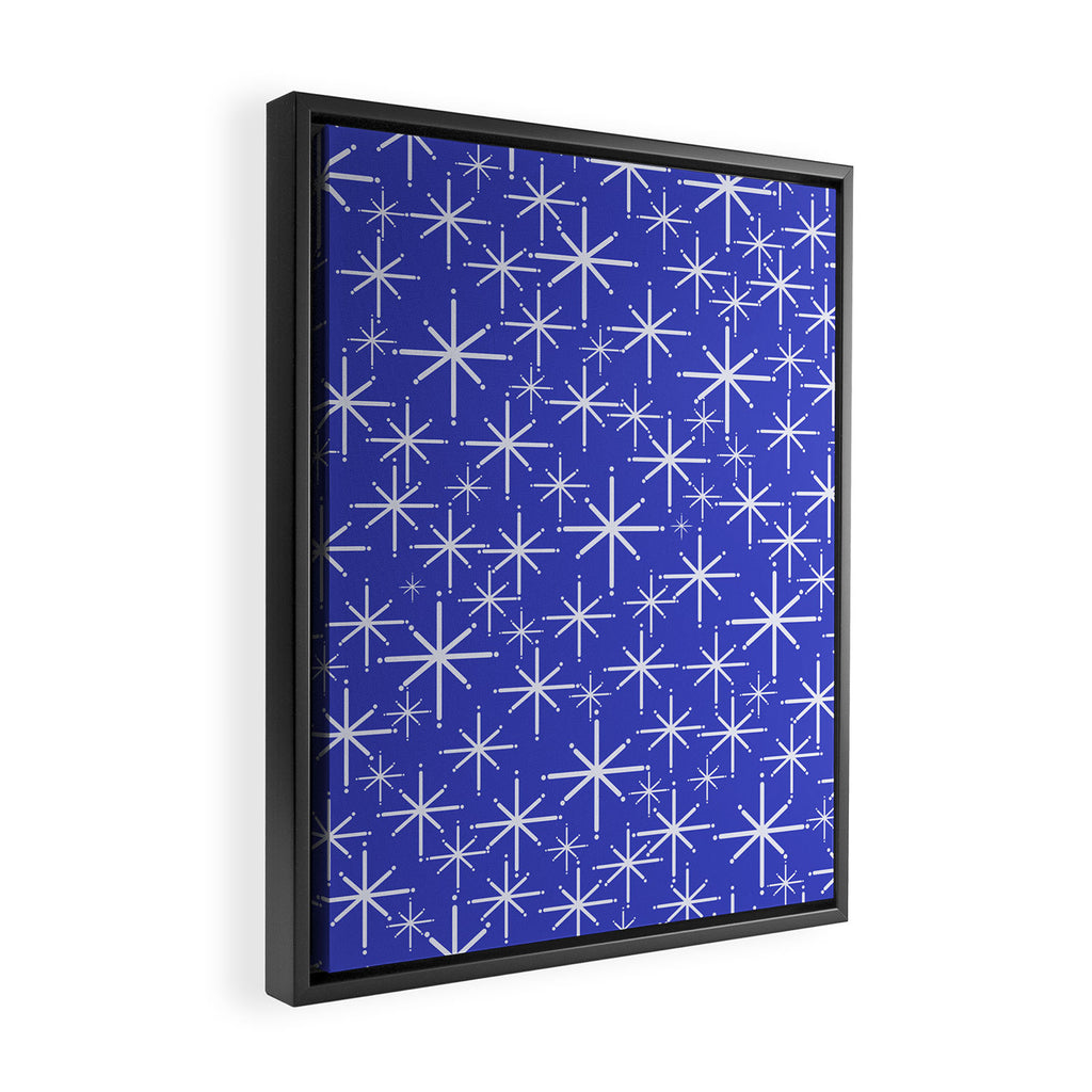 Mid Century Modern Twinkling Stars Retro Atomic Pattern in Blue Framed Canvas Print Gallery Image 2