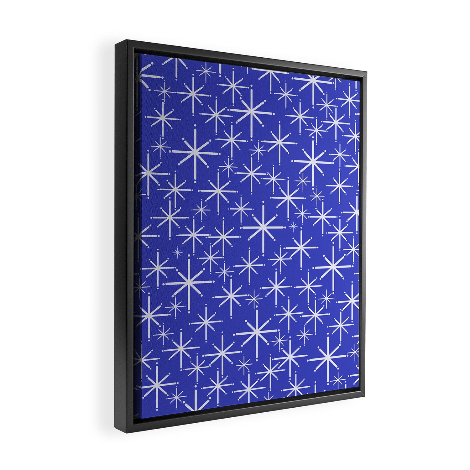 Mid Century Modern Twinkling Stars Retro Atomic Pattern in Blue Framed Canvas Print Gallery Image 2
