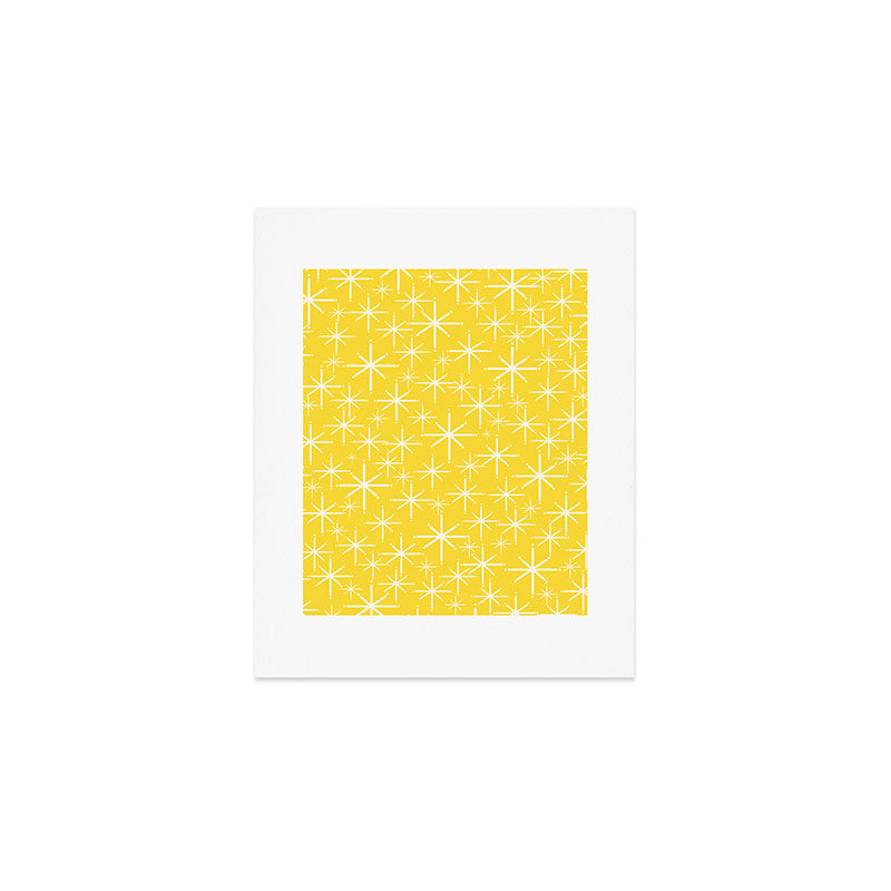 Mid Century Modern Twinkling Stars Retro Atomic Pattern in Cheerful Yellow Art Print Gallery Image 1