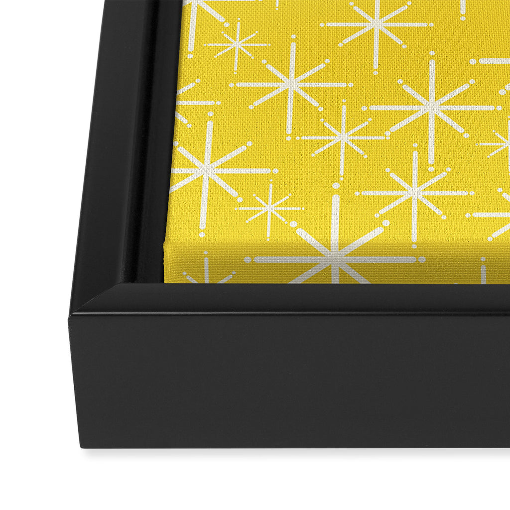 Mid Century Modern Twinkling Stars Retro Atomic Pattern in Cheerful Yellow Framed Canvas Print Gallery Image 3