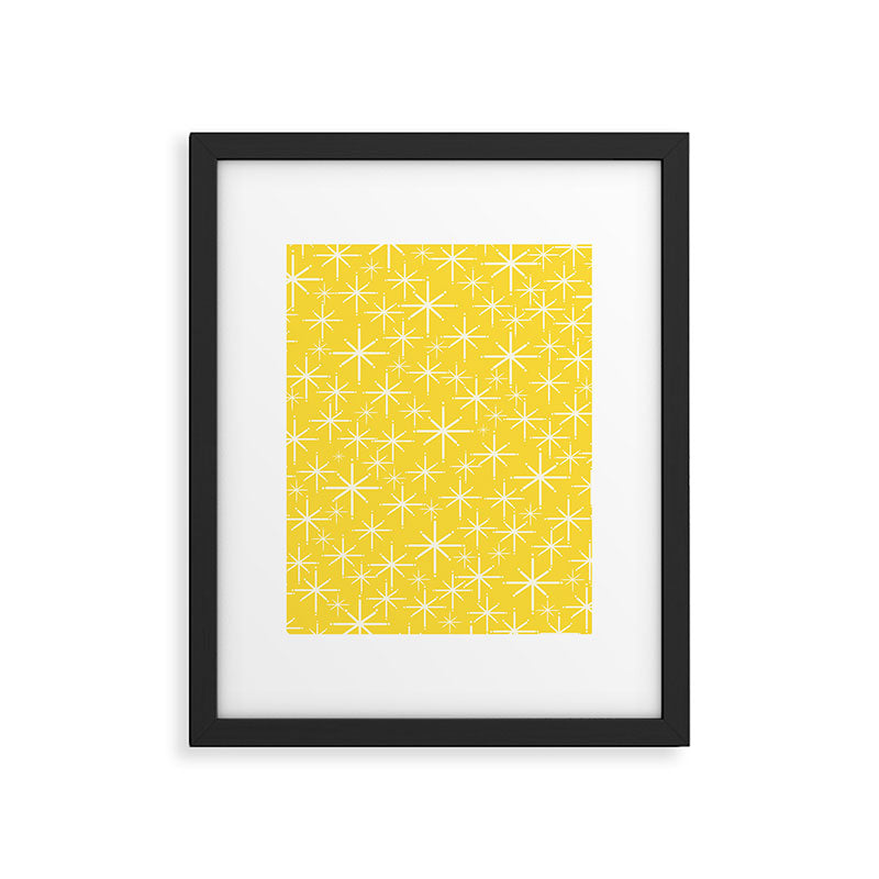 Mid Century Modern Twinkling Stars Retro Atomic Pattern in Cheerful Yellow Framed Art Print Gallery Image 6