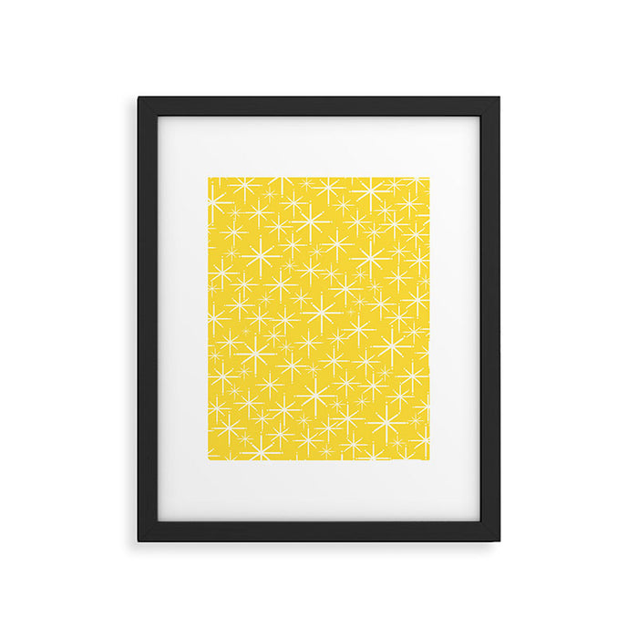 Mid Century Modern Twinkling Stars Retro Atomic Pattern in Cheerful Yellow Framed Art Print Gallery Image 1