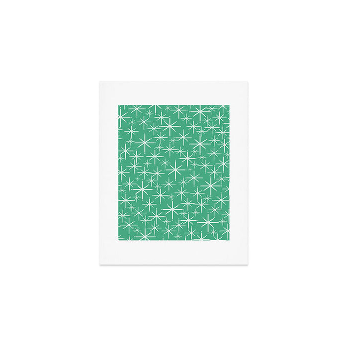 Mid Century Modern Twinkling Stars Retro Atomic Pattern in Green Teal Art Print Gallery Image 1