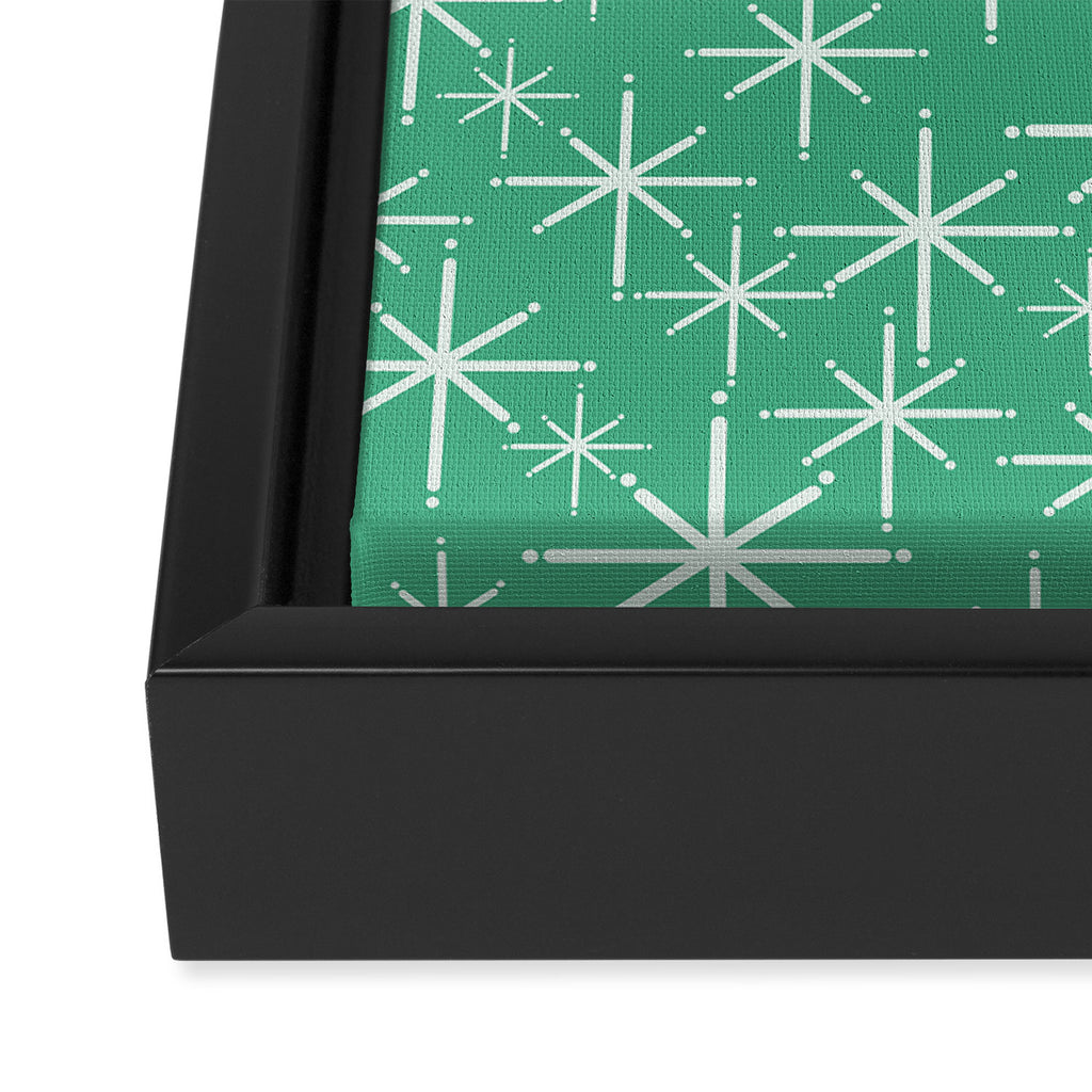 Mid Century Modern Twinkling Stars Retro Atomic Pattern in Green Teal Framed Canvas Print Gallery Image 3