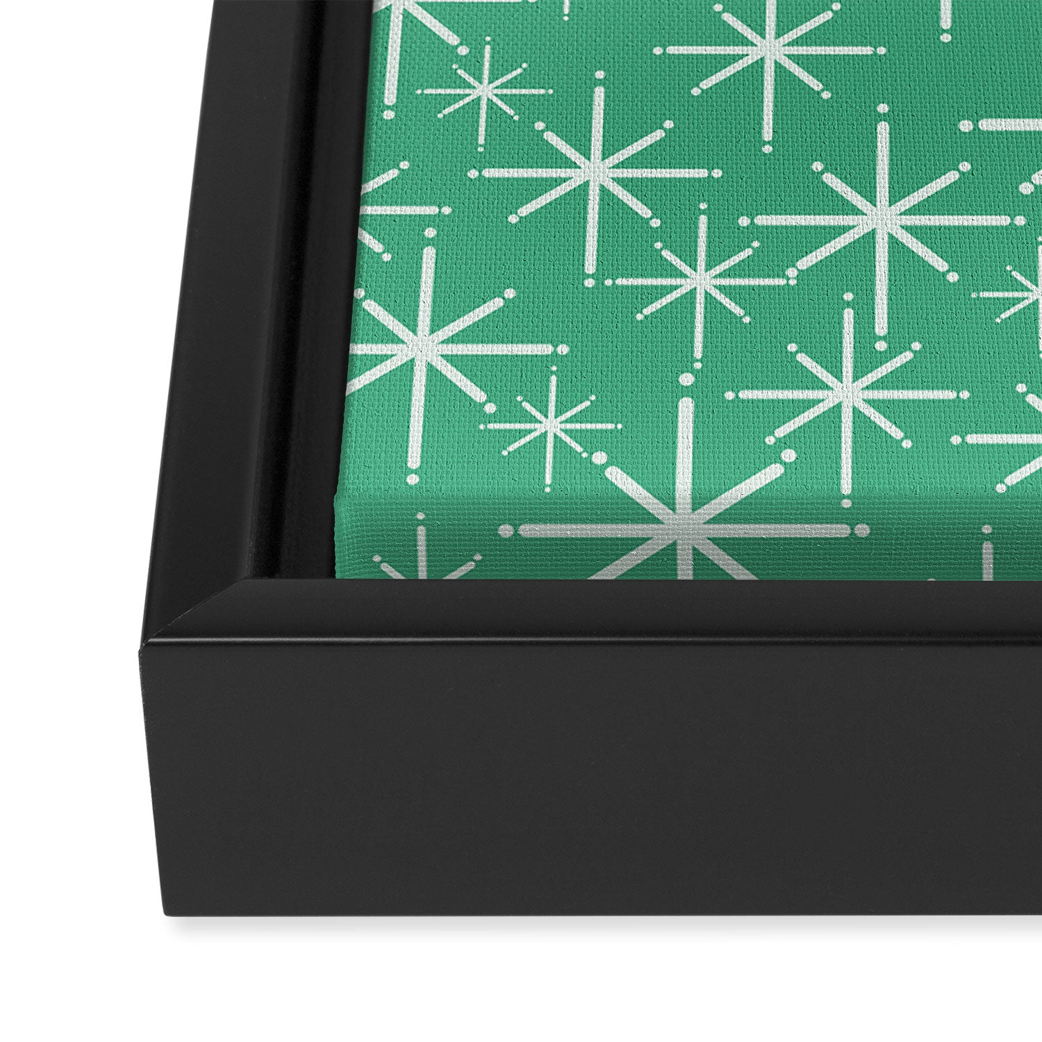 Mid Century Modern Twinkling Stars Retro Atomic Pattern in Green Teal Framed Canvas Print Gallery Image 3