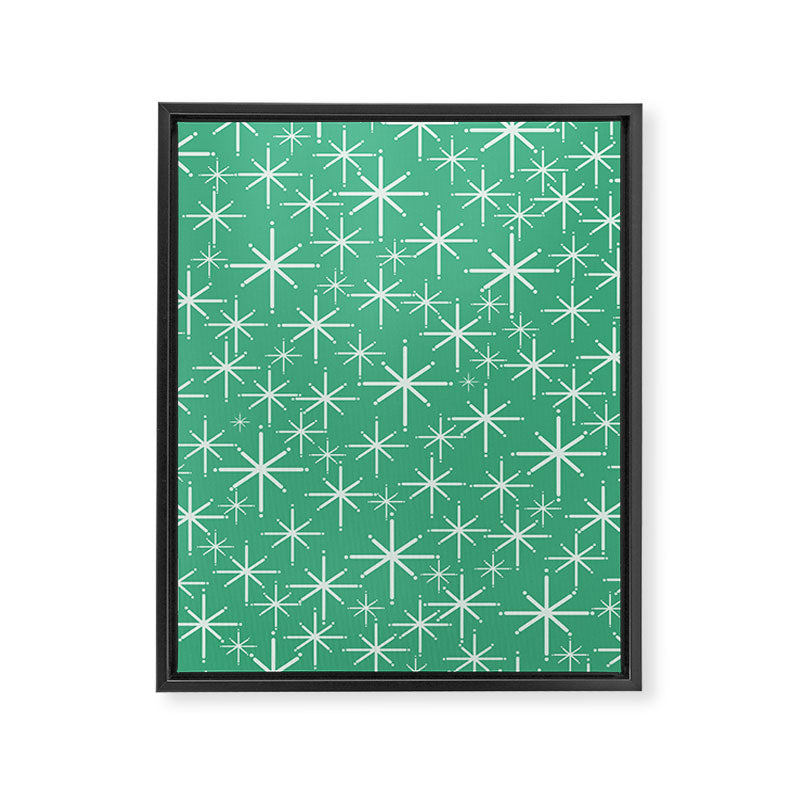 Mid Century Modern Twinkling Stars Retro Atomic Pattern in Green Teal Framed Canvas Print Gallery Image 8
