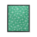 Mid Century Modern Twinkling Stars Retro Atomic Pattern in Green Teal Framed Canvas Print Gallery Image 8