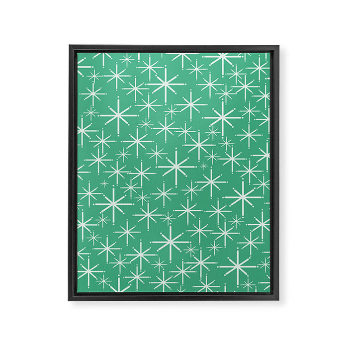 Mid Century Modern Twinkling Stars Retro Atomic Pattern in Green Teal Framed Canvas Print Gallery Image 1