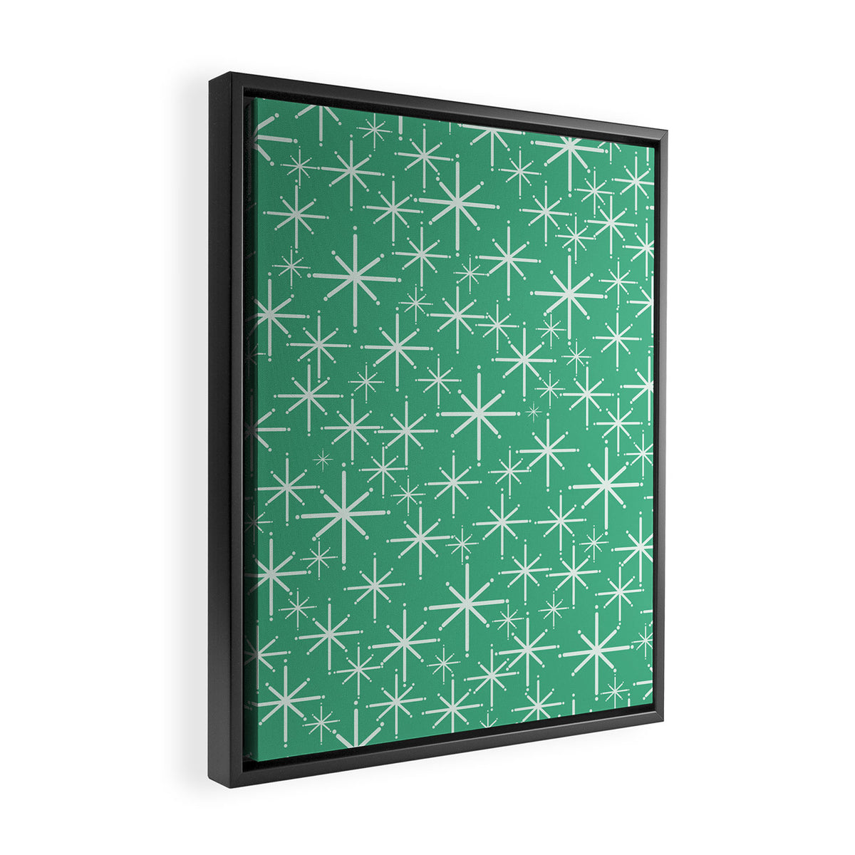 Mid Century Modern Twinkling Stars Retro Atomic Pattern in Green Teal Framed Canvas Print Gallery Image 2