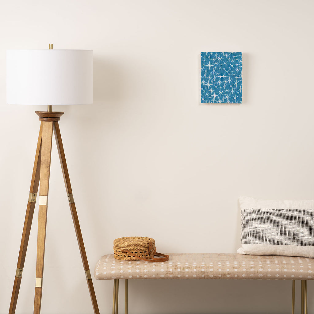 Mid Century Modern Twinkling Stars Retro Atomic Pattern in Middle Blue Canvas Print Gallery Image 2