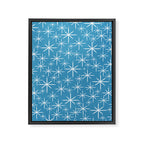 Mid Century Modern Twinkling Stars Retro Atomic Pattern in Middle Blue Framed Canvas Print Gallery Image 8