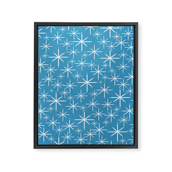 Mid Century Modern Twinkling Stars Retro Atomic Pattern in Middle Blue Framed Canvas Print Gallery Image 1