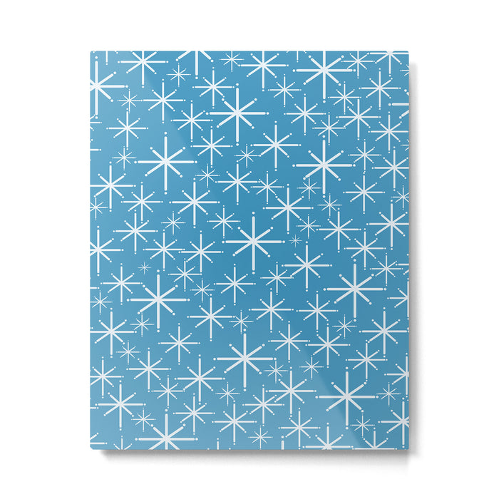Mid Century Modern Twinkling Stars Retro Atomic Pattern in Middle Blue Metal Print Gallery Image 1