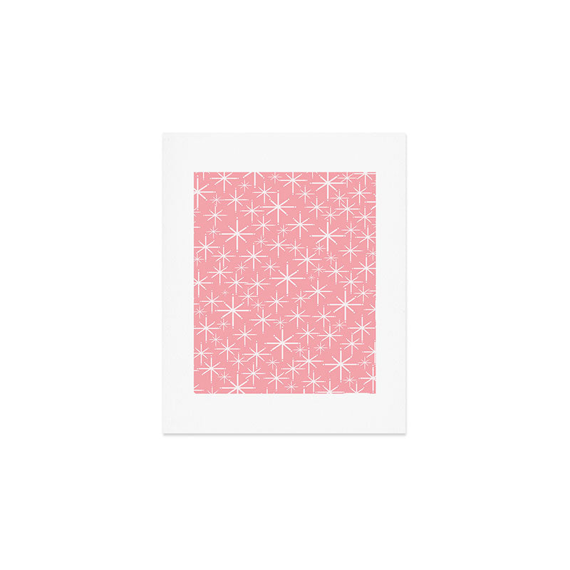 Mid Century Modern Twinkling Stars Retro Atomic Pattern in Pink Art Print Gallery Image 1