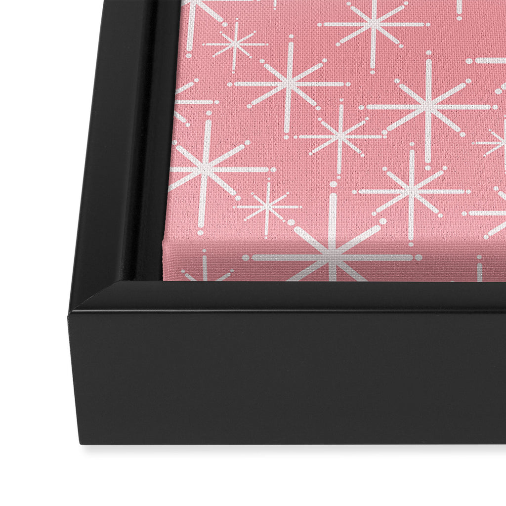 Mid Century Modern Twinkling Stars Retro Atomic Pattern in Pink Framed Canvas Print Gallery Image 3