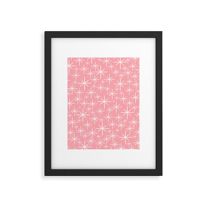 Mid Century Modern Twinkling Stars Retro Atomic Pattern in Pink Framed Art Print Gallery Image 1
