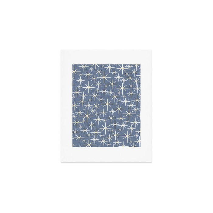 Mid Century Modern Twinkling Stars Retro Atomic Pattern in Stone Blue and Cream Art Print Gallery Image 1