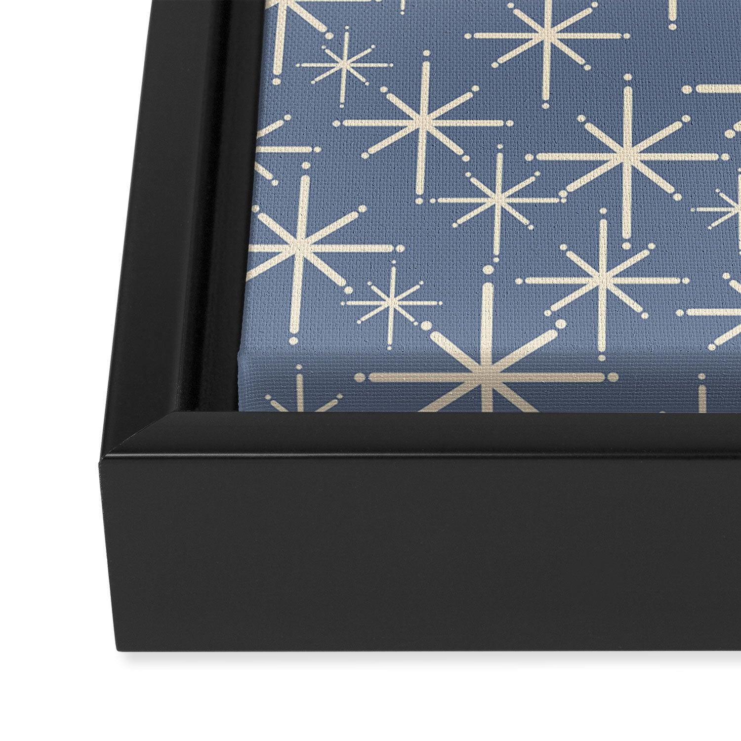 Mid Century Modern Twinkling Stars Retro Atomic Pattern in Stone Blue and Cream Framed Canvas Print Gallery Image 3