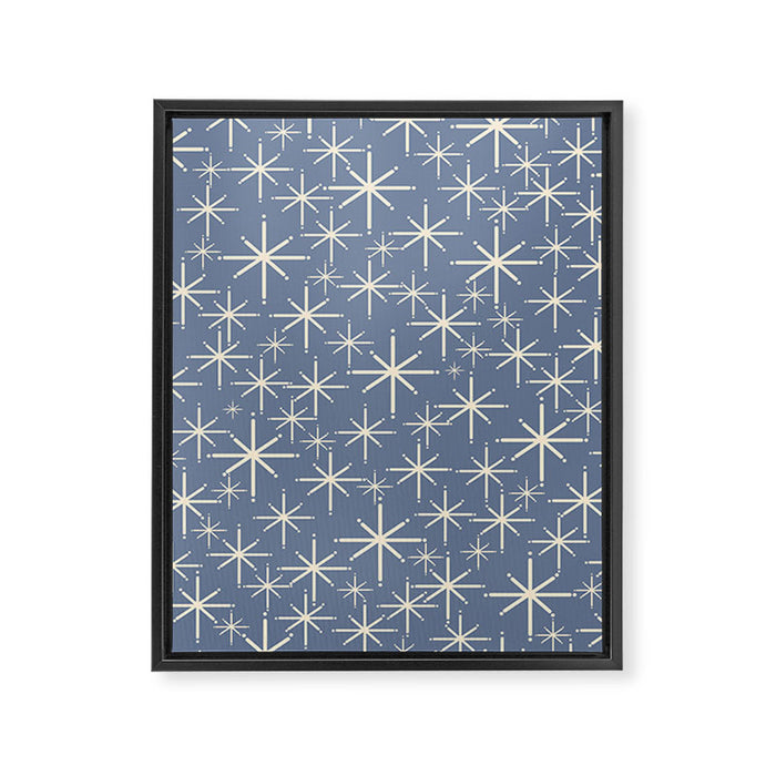 Mid Century Modern Twinkling Stars Retro Atomic Pattern in Stone Blue and Cream Framed Canvas Print Gallery Image 1