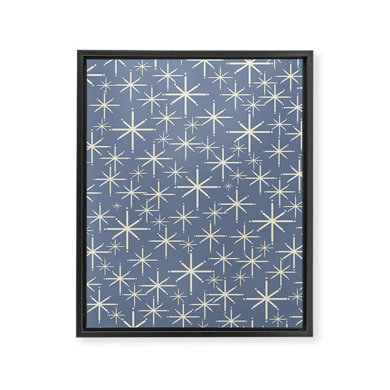 Mid Century Modern Twinkling Stars Retro Atomic Pattern in Stone Blue and Cream Framed Canvas Print Gallery Image 8