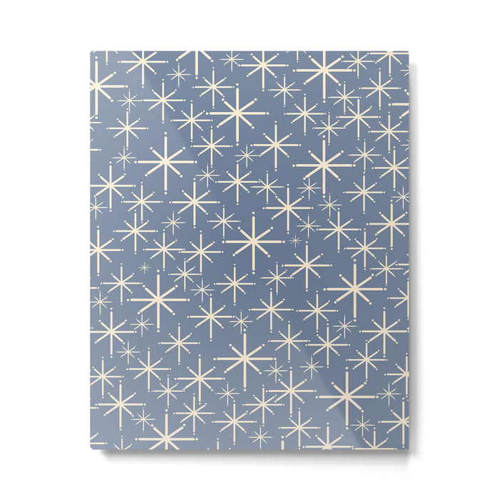 Mid Century Modern Twinkling Stars Retro Atomic Pattern in Stone Blue and Cream Metal Print Gallery Image 1