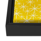 Mid Century Modern Twinkling Stars Retro Atomic Pattern in Yellow Framed Canvas Print Gallery Image 3