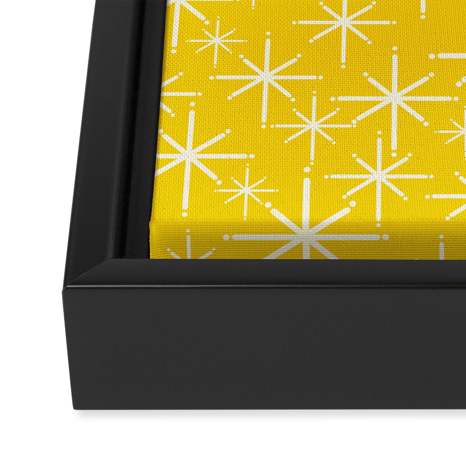 Mid Century Modern Twinkling Stars Retro Atomic Pattern in Yellow Framed Canvas Print Gallery Image 3