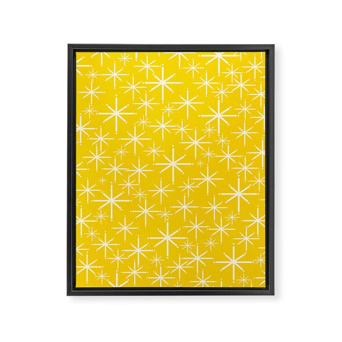 Mid Century Modern Twinkling Stars Retro Atomic Pattern in Yellow Framed Canvas Print Gallery Image 1