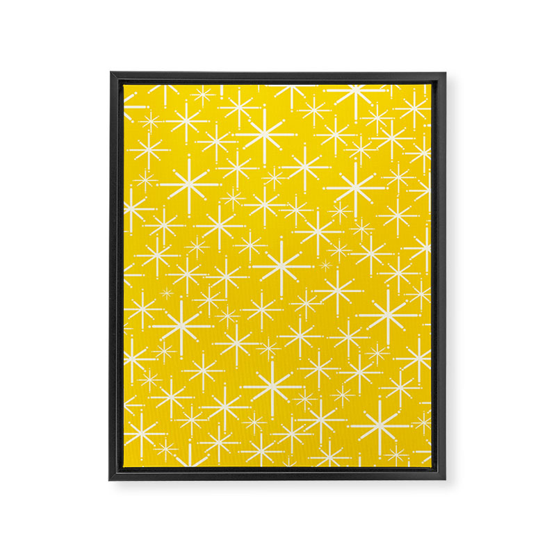 Mid Century Modern Twinkling Stars Retro Atomic Pattern in Yellow Framed Canvas Print Gallery Image 8
