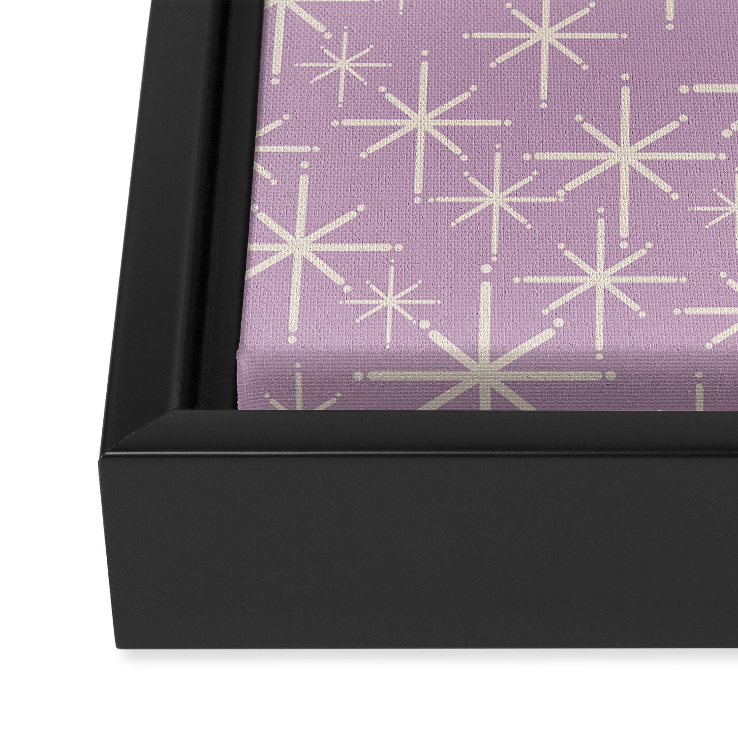Mid Century Modern Twinkling Stars Retro Atomic Pattern Lavender Cream Framed Canvas Print Gallery Image 3