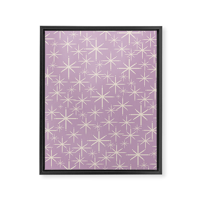 Mid Century Modern Twinkling Stars Retro Atomic Pattern Lavender Cream Framed Canvas Print Gallery Image 1