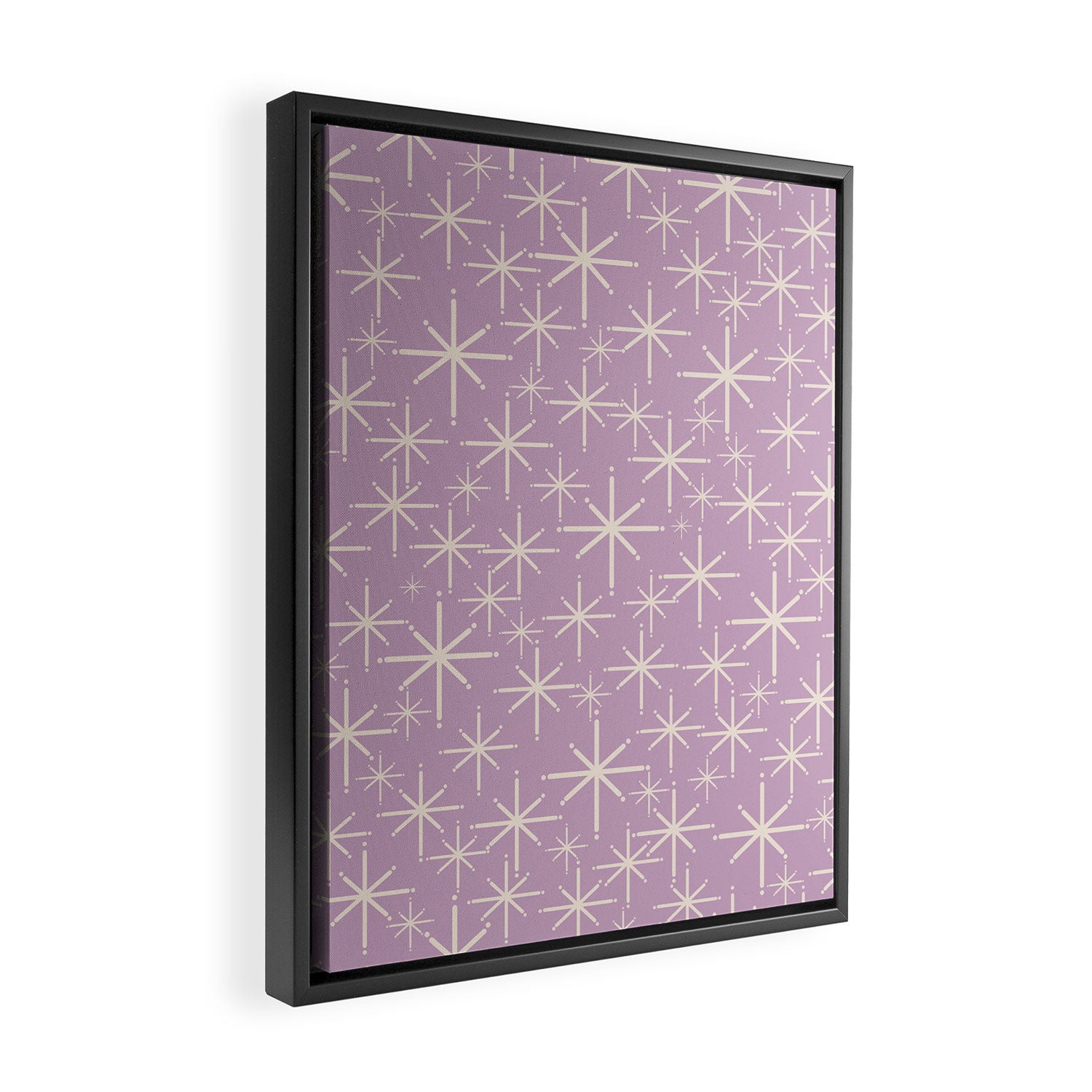 Mid Century Modern Twinkling Stars Retro Atomic Pattern Lavender Cream Framed Canvas Print Gallery Image 2