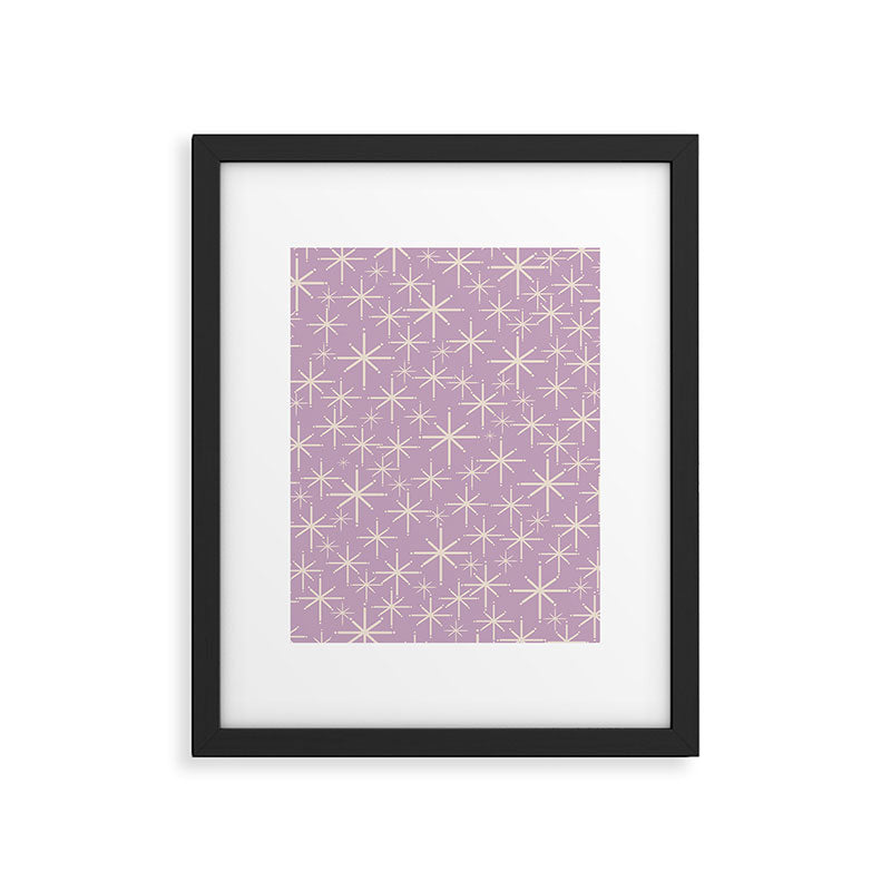 Mid Century Modern Twinkling Stars Retro Atomic Pattern Lavender Cream Framed Art Print Gallery Image 6