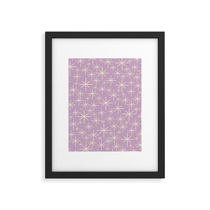 Mid Century Modern Twinkling Stars Retro Atomic Pattern Lavender Cream Framed Art Print Gallery Image 1