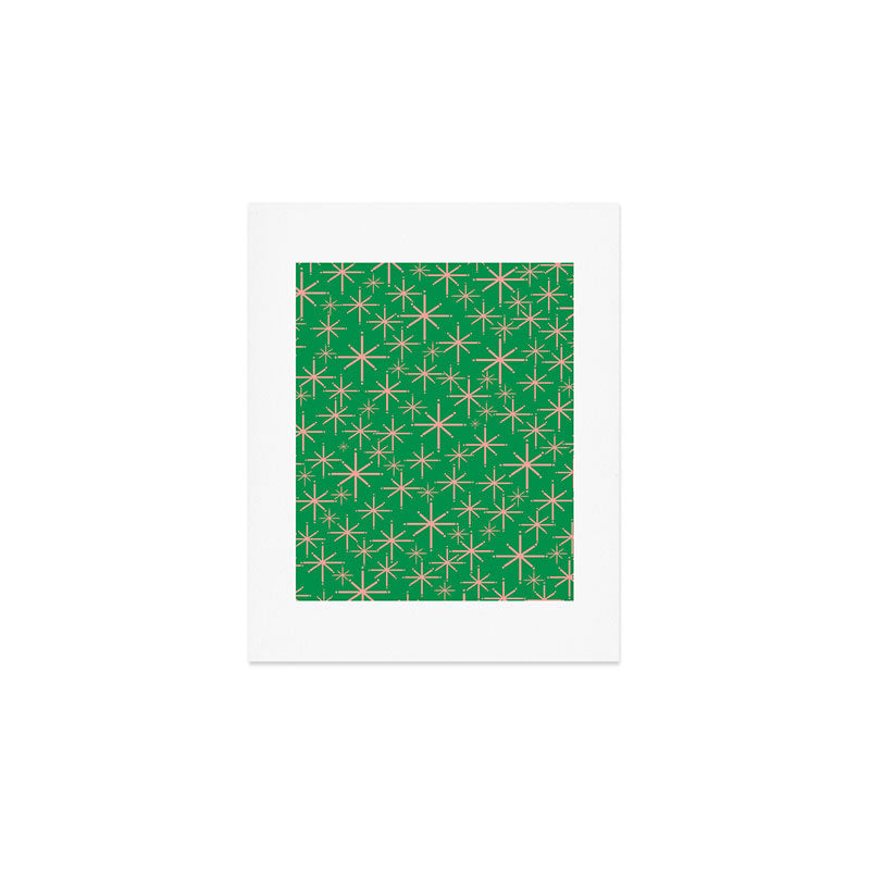 Mid Century Modern Twinkling Stars Retro Atomic Pattern Pink and Green Art Print Gallery Image 1