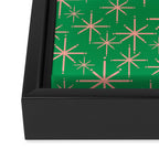 Mid Century Modern Twinkling Stars Retro Atomic Pattern Pink and Green Framed Canvas Print Gallery Image 3