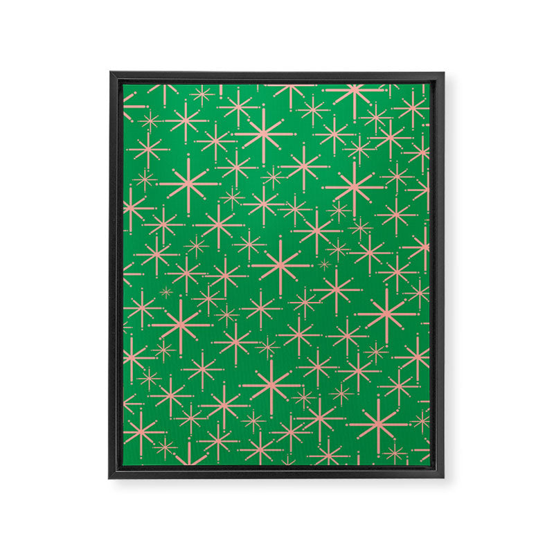 Mid Century Modern Twinkling Stars Retro Atomic Pattern Pink and Green Framed Canvas Print Gallery Image 8