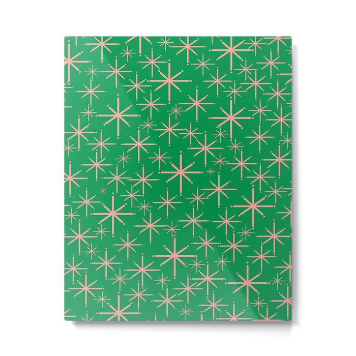 Mid Century Modern Twinkling Stars Retro Atomic Pattern Pink and Green Metal Print Gallery Image 1