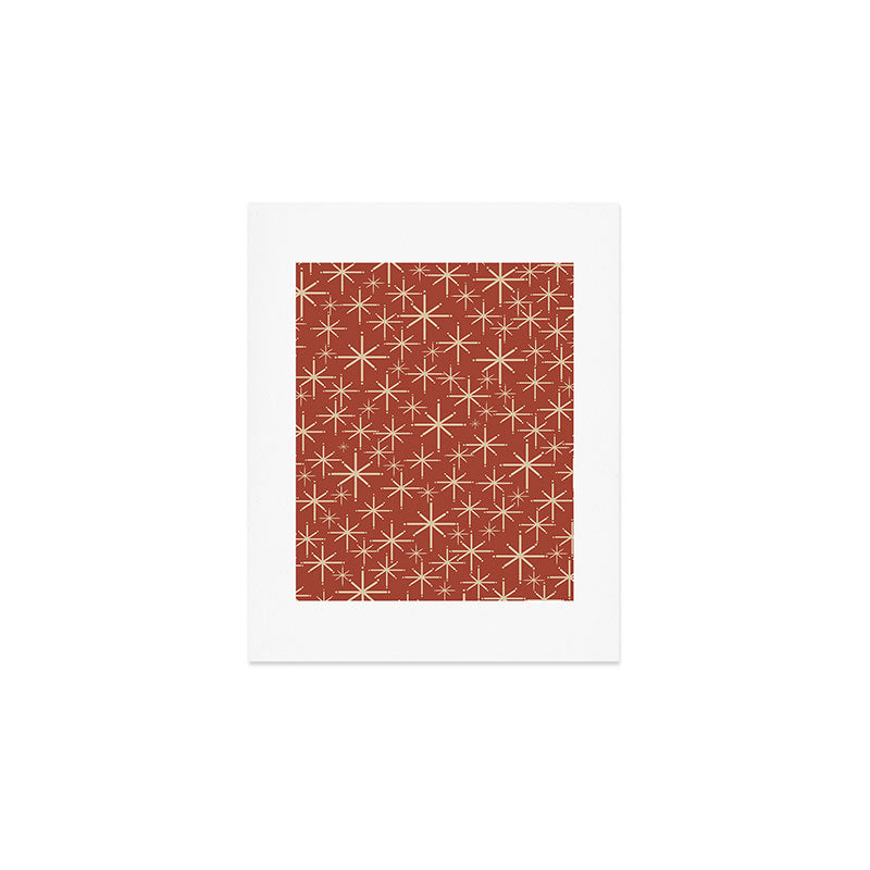 Mid Century Modern Twinkling Stars Retro Atomic Rust Pattern Art Print Gallery Image 1