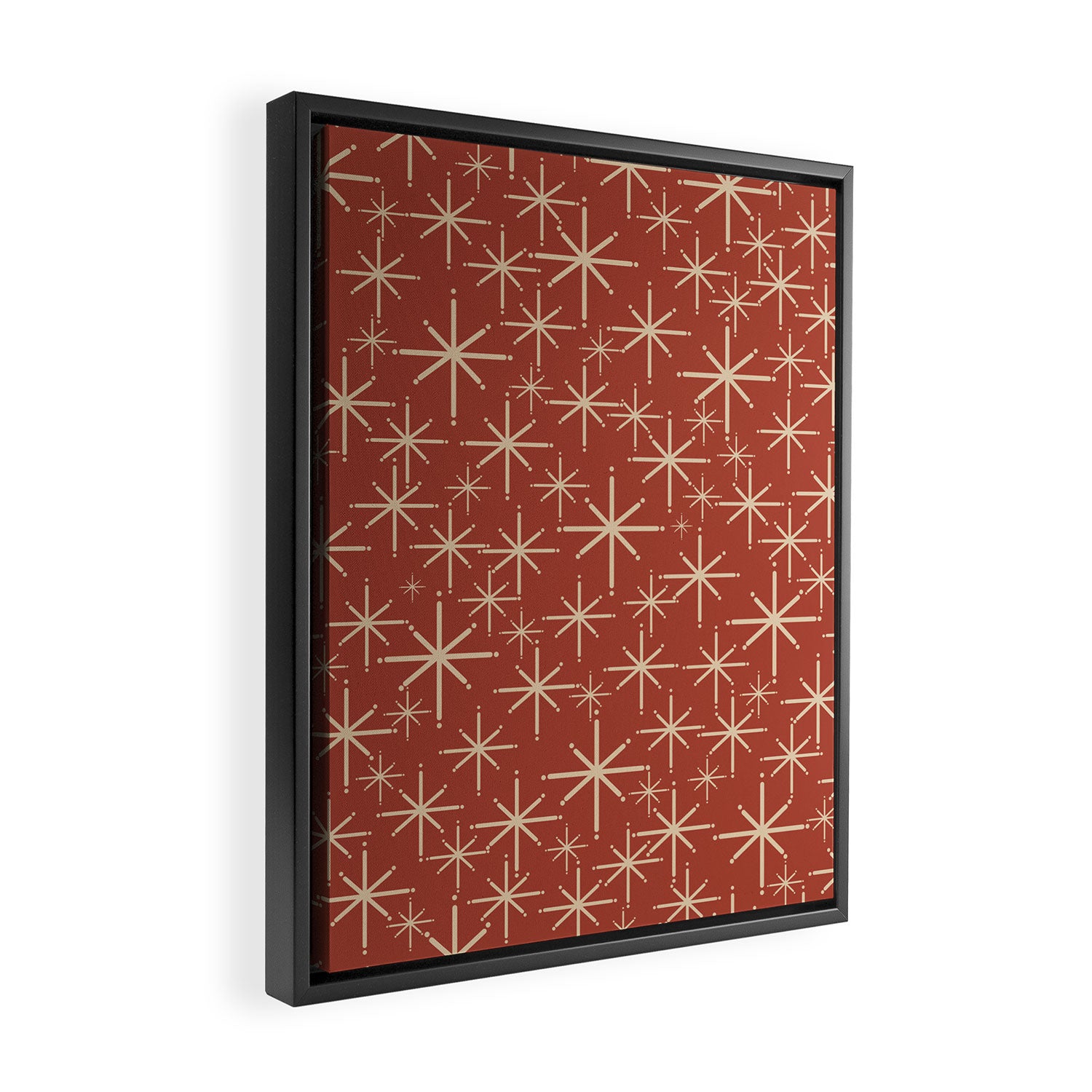 Mid Century Modern Twinkling Stars Retro Atomic Rust Pattern Framed Canvas Print Gallery Image 2