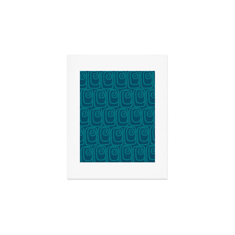 Mid Century Modern Twist 50s 60s Pattern in Moroccan Blue Tone Art Print Gallery Image 1