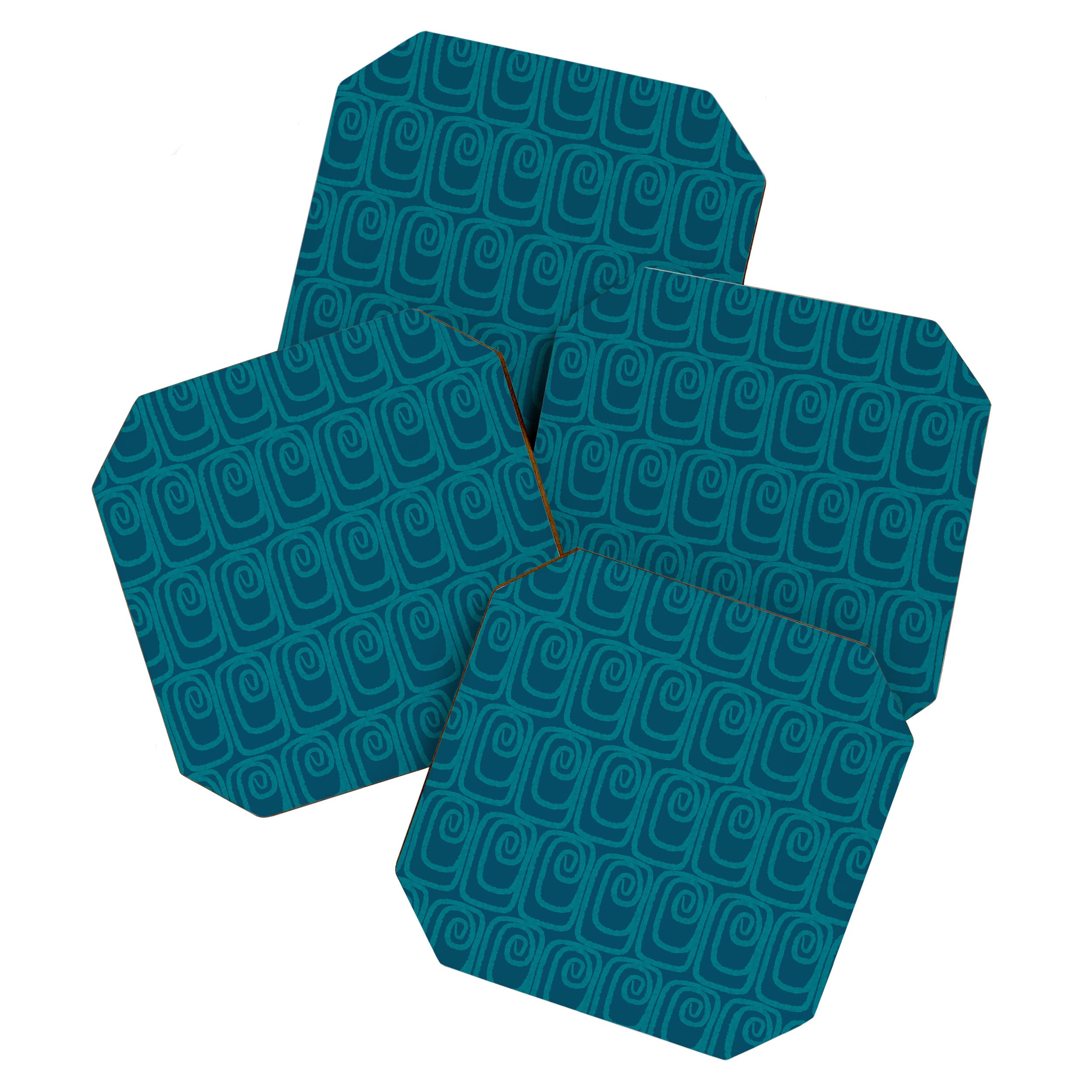Mid Century Modern Twist 50s 60s Pattern in Moroccan Blue Tone Coaster Gallery Image 1