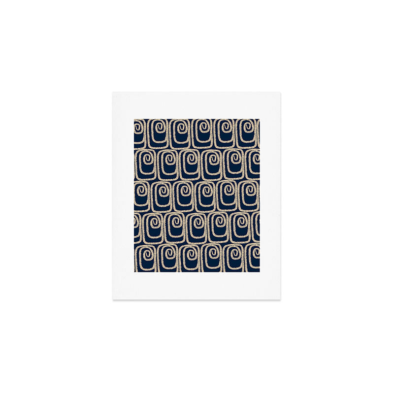 Mid Century Modern Twist Pattern in Mid Mod Navy Blue and Cream Beige Art Print Gallery Image 1