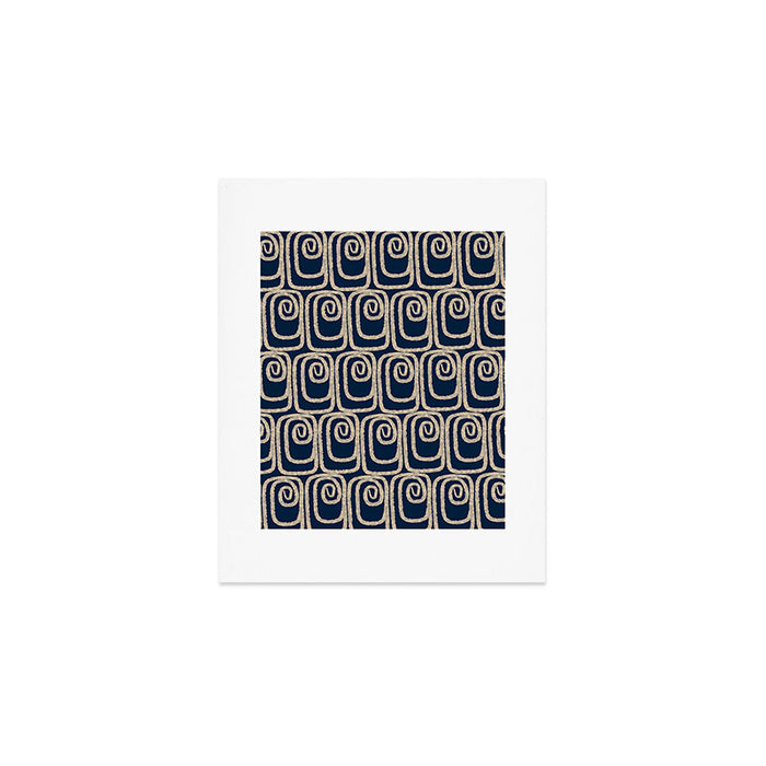 Mid Century Modern Twist Pattern in Mid Mod Navy Blue and Cream Beige Art Print Gallery Image 1