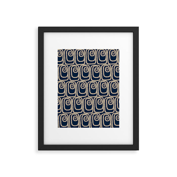 Mid Century Modern Twist Pattern in Mid Mod Navy Blue and Cream Beige Framed Art Print Gallery Image 1