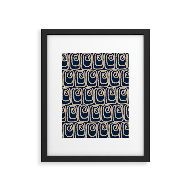 Mid Century Modern Twist Pattern in Mid Mod Navy Blue and Cream Beige Framed Art Print Gallery Image 6