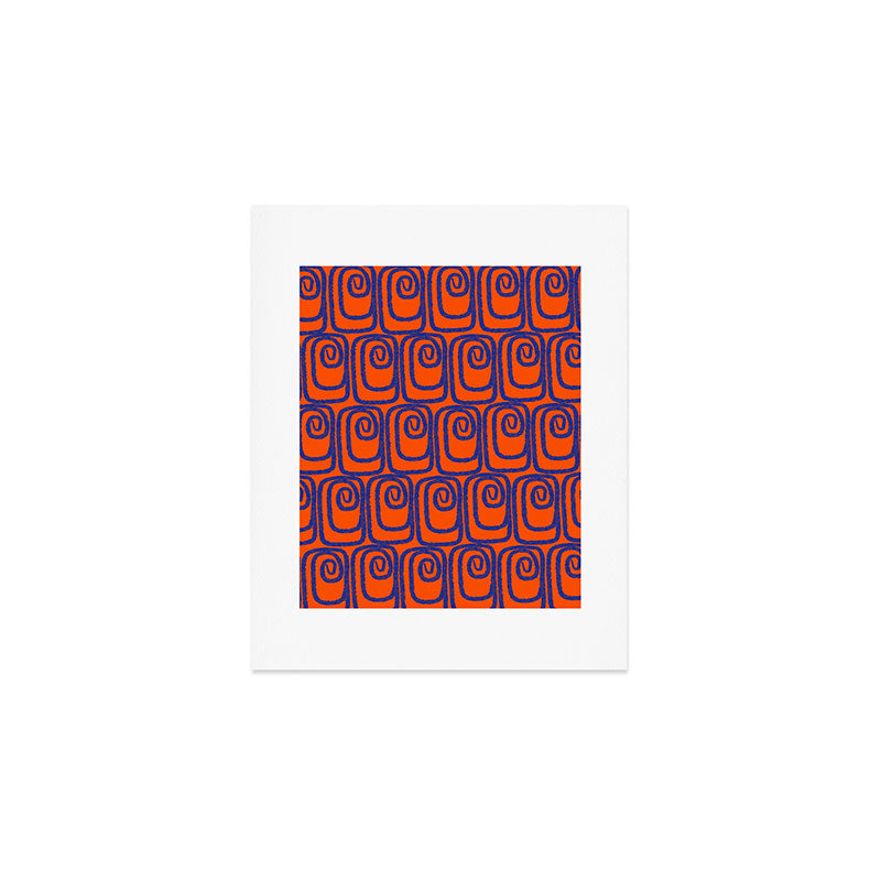 Mid Century Modern Twist Pattern in Orange and Bright Blue Art Print Gallery Image 1