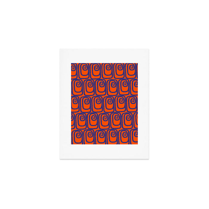 Mid Century Modern Twist Pattern in Orange and Bright Blue Art Print Gallery Image 1